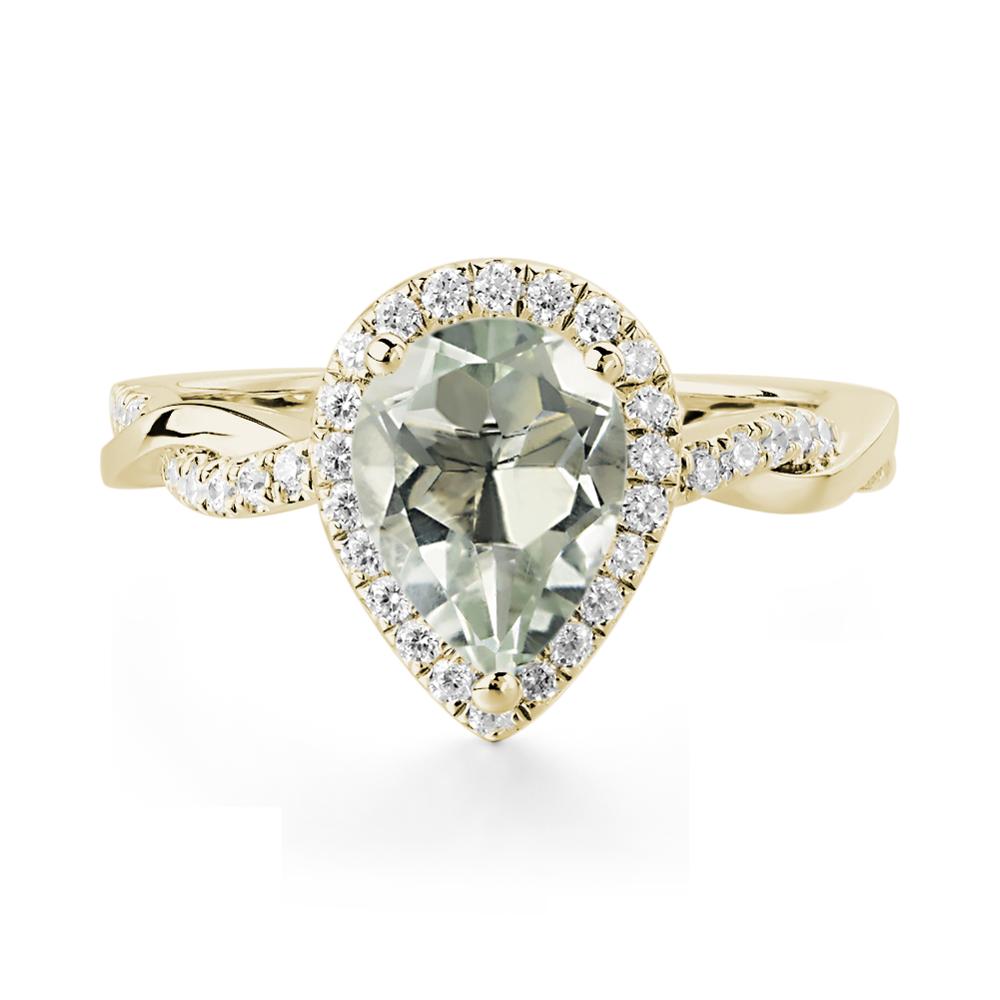 Pear Shaped Green Amethyst Twisted Halo Ring - LUO Jewelry #metal_14k yellow gold