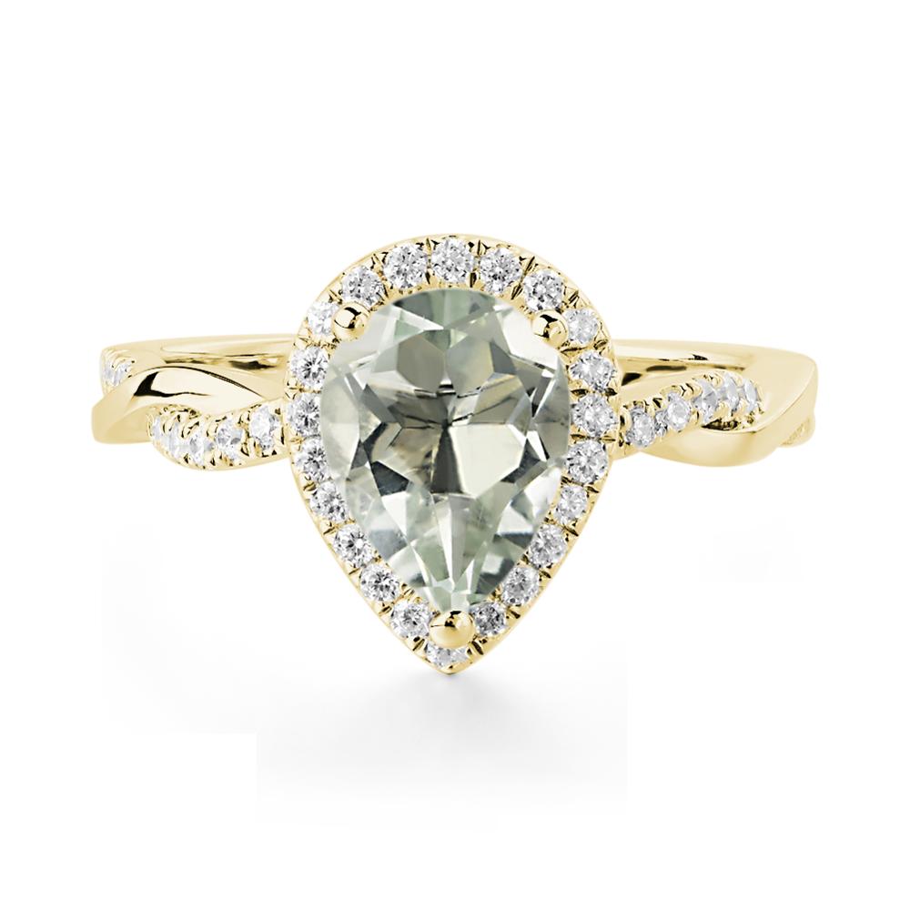 Pear Shaped Green Amethyst Twisted Halo Ring - LUO Jewelry #metal_18k yellow gold