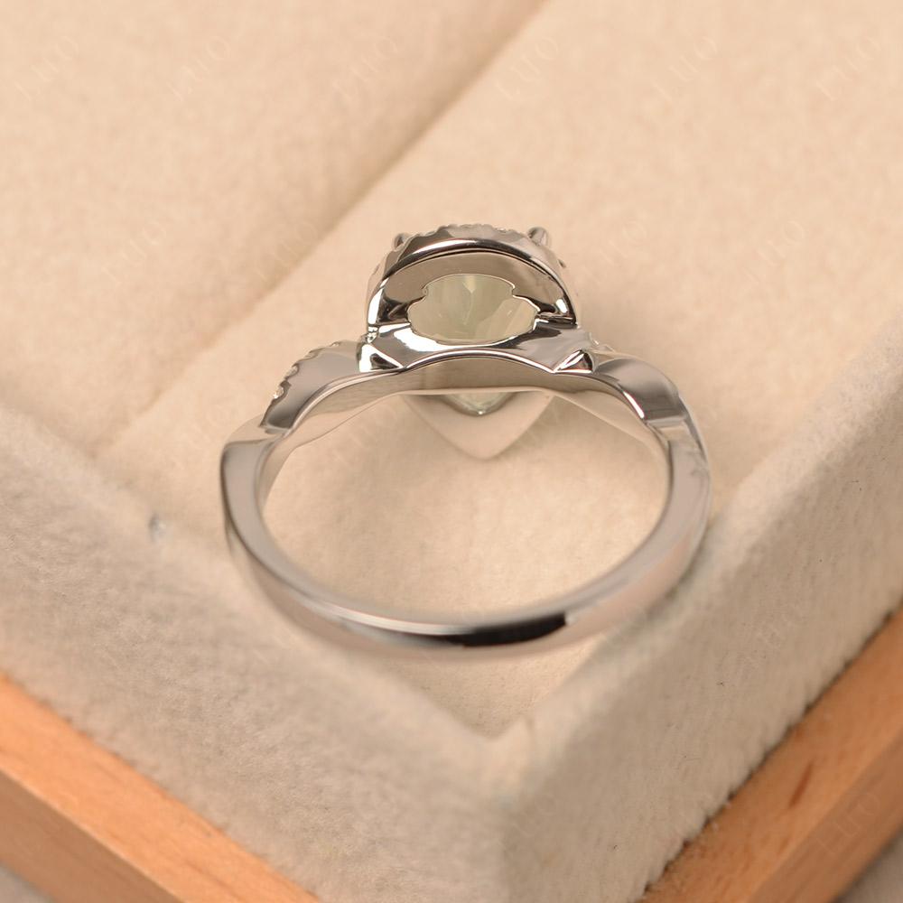 Pear Shaped Green Amethyst Twisted Halo Ring - LUO Jewelry 