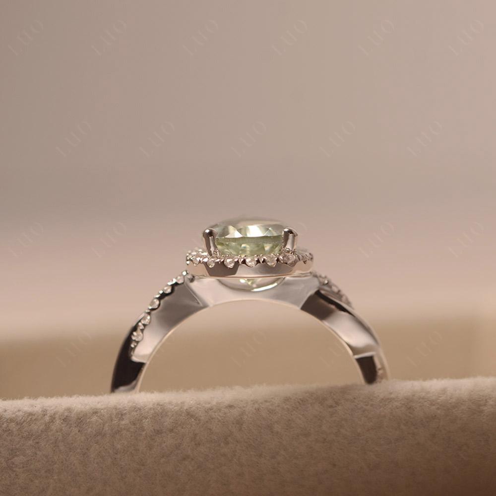 Pear Shaped Green Amethyst Twisted Halo Ring - LUO Jewelry 