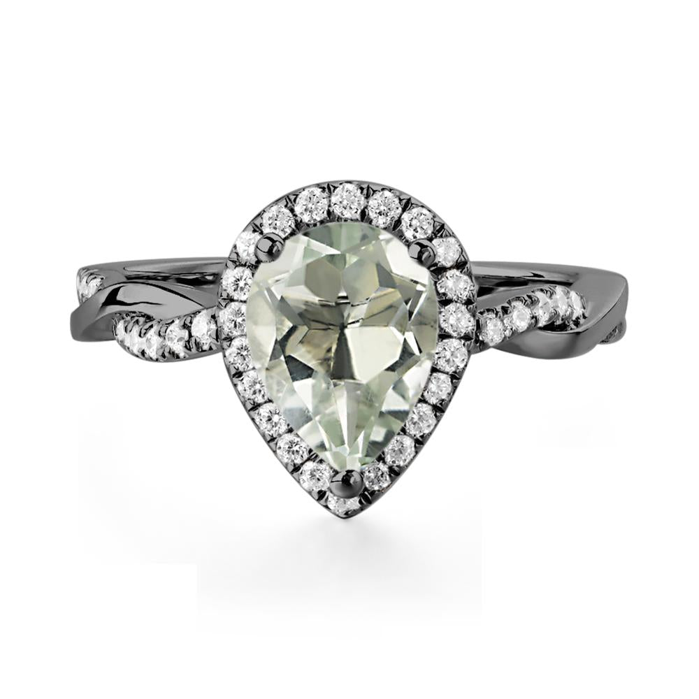 Pear Shaped Green Amethyst Twisted Halo Ring - LUO Jewelry #metal_black finish sterling silver