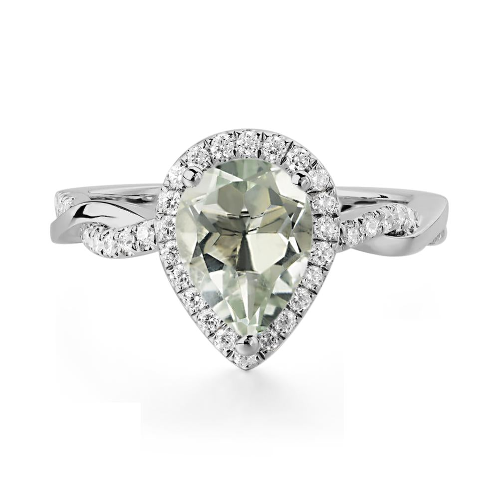 Pear Shaped Green Amethyst Twisted Halo Ring - LUO Jewelry #metal_platinum