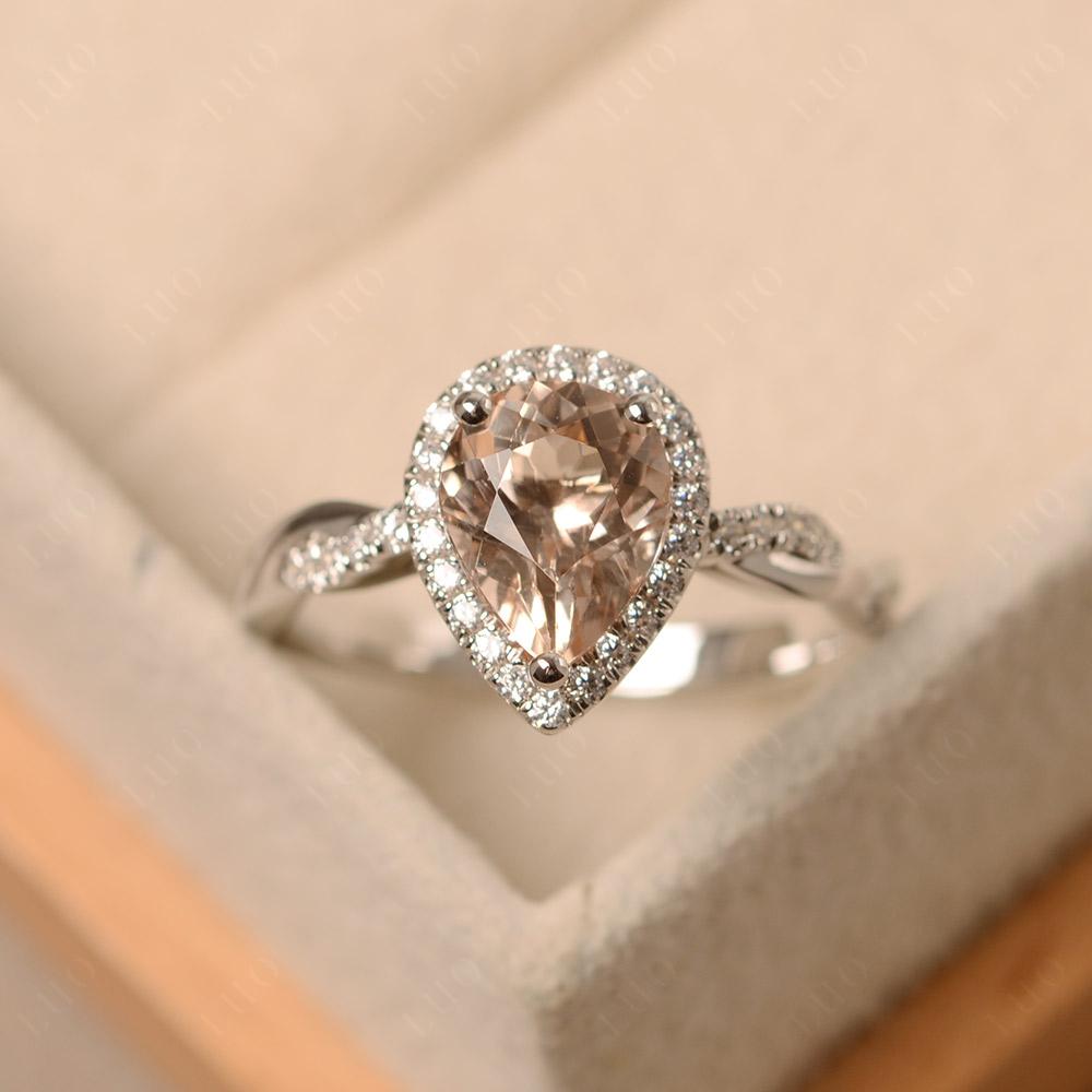 Morganite Twisted Halo Engagement Ring - LUO Jewelry 