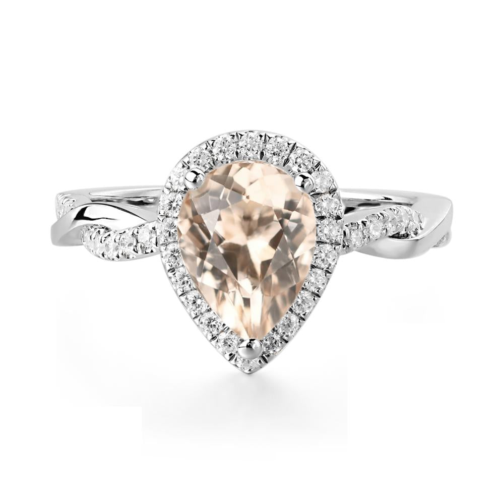 Morganite Twisted Halo Engagement Ring - LUO Jewelry #metal_14k white gold