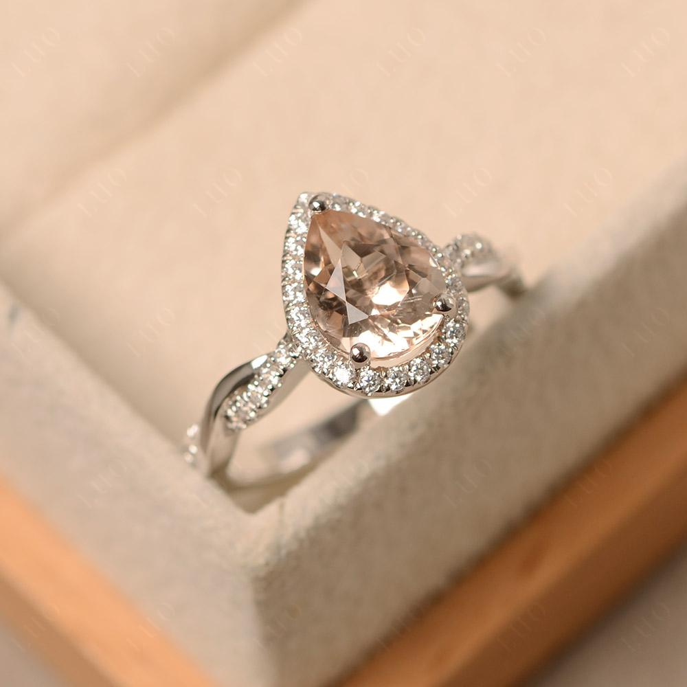 Morganite Twisted Halo Engagement Ring - LUO Jewelry 