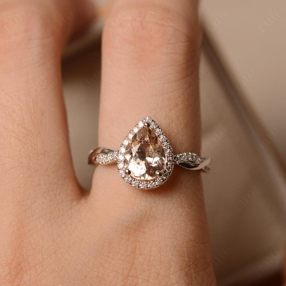 Morganite Twisted Halo Engagement Ring - LUO Jewelry 