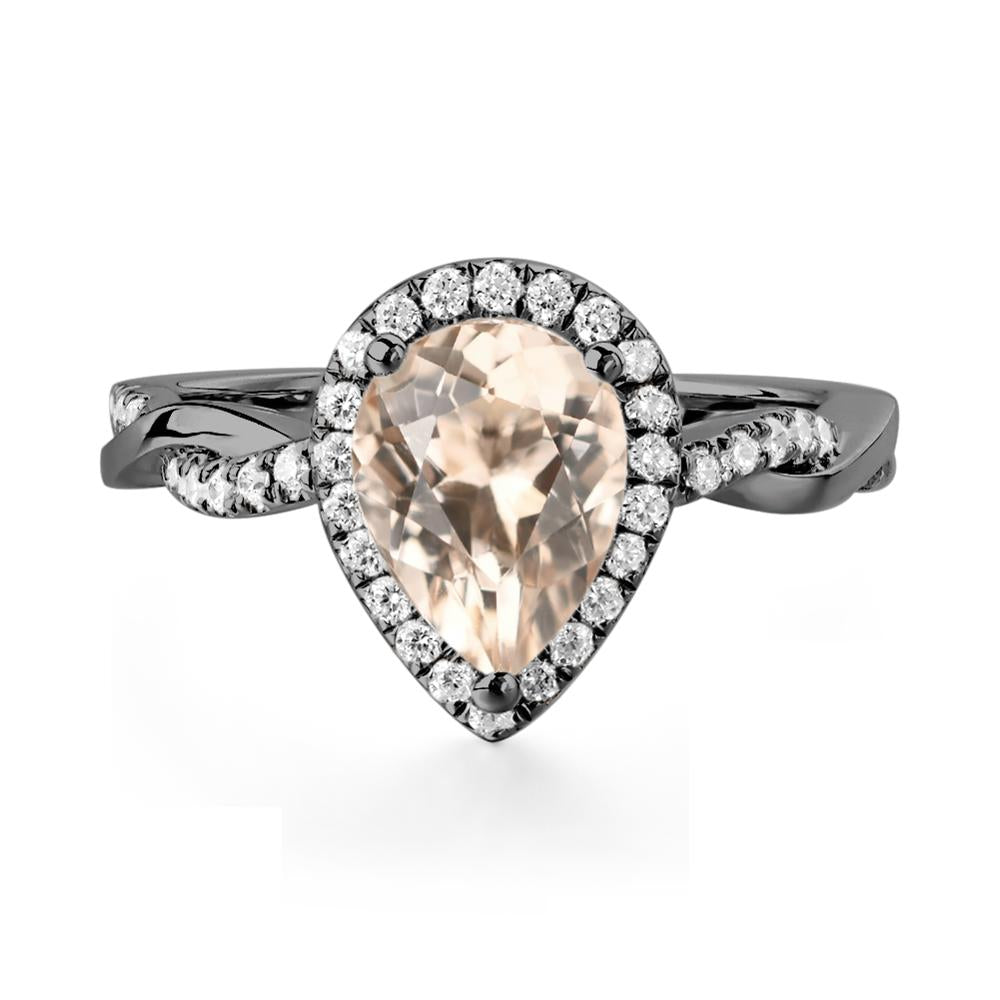 Morganite Twisted Halo Engagement Ring - LUO Jewelry #metal_black finish sterling silver