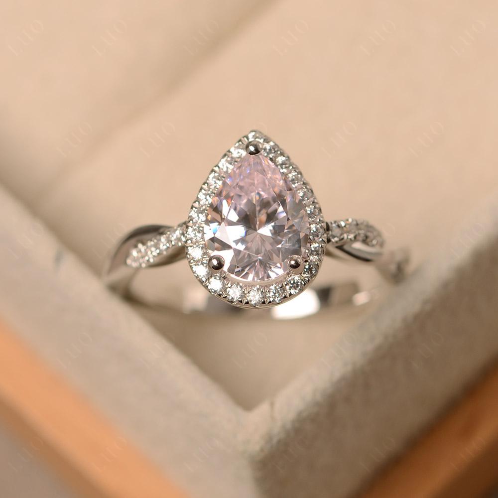 Pear Shaped Pink Cubic Zirconia Twisted Halo Ring - LUO Jewelry 