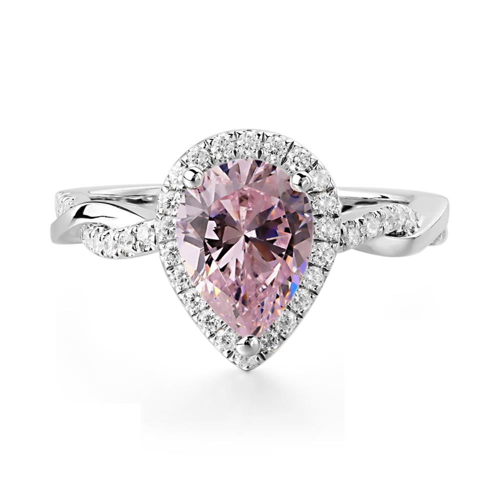 Pear Shaped Pink Cubic Zirconia Twisted Halo Ring - LUO Jewelry #metal_14k white gold