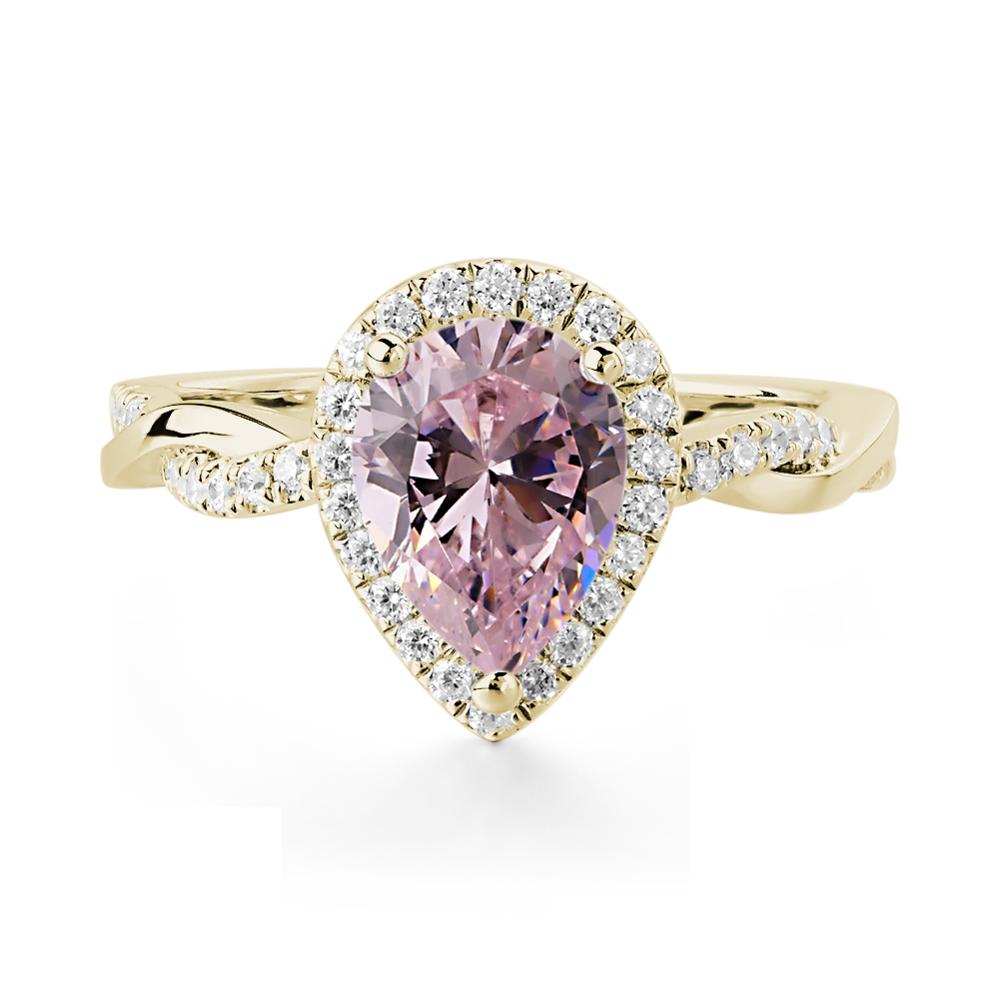 Pear Shaped Pink Cubic Zirconia Twisted Halo Ring - LUO Jewelry #metal_14k yellow gold