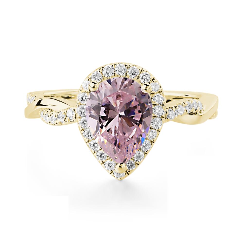 Pear Shaped Pink Cubic Zirconia Twisted Halo Ring - LUO Jewelry #metal_18k yellow gold