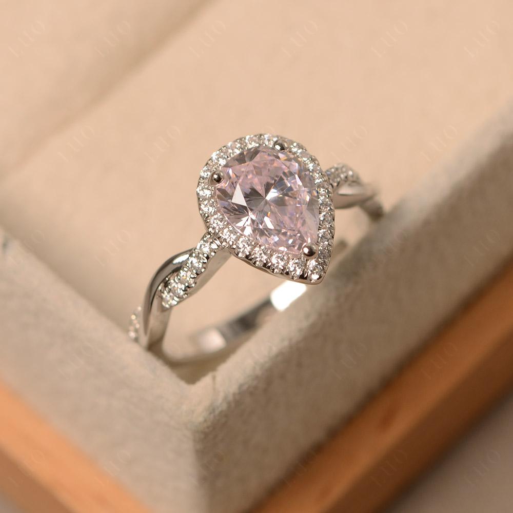 Pear Shaped Pink Cubic Zirconia Twisted Halo Ring - LUO Jewelry 