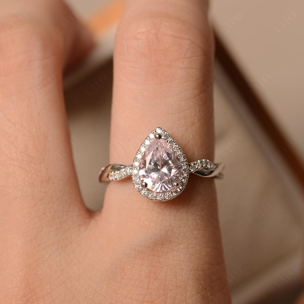 Pear Shaped Pink Cubic Zirconia Twisted Halo Ring - LUO Jewelry 