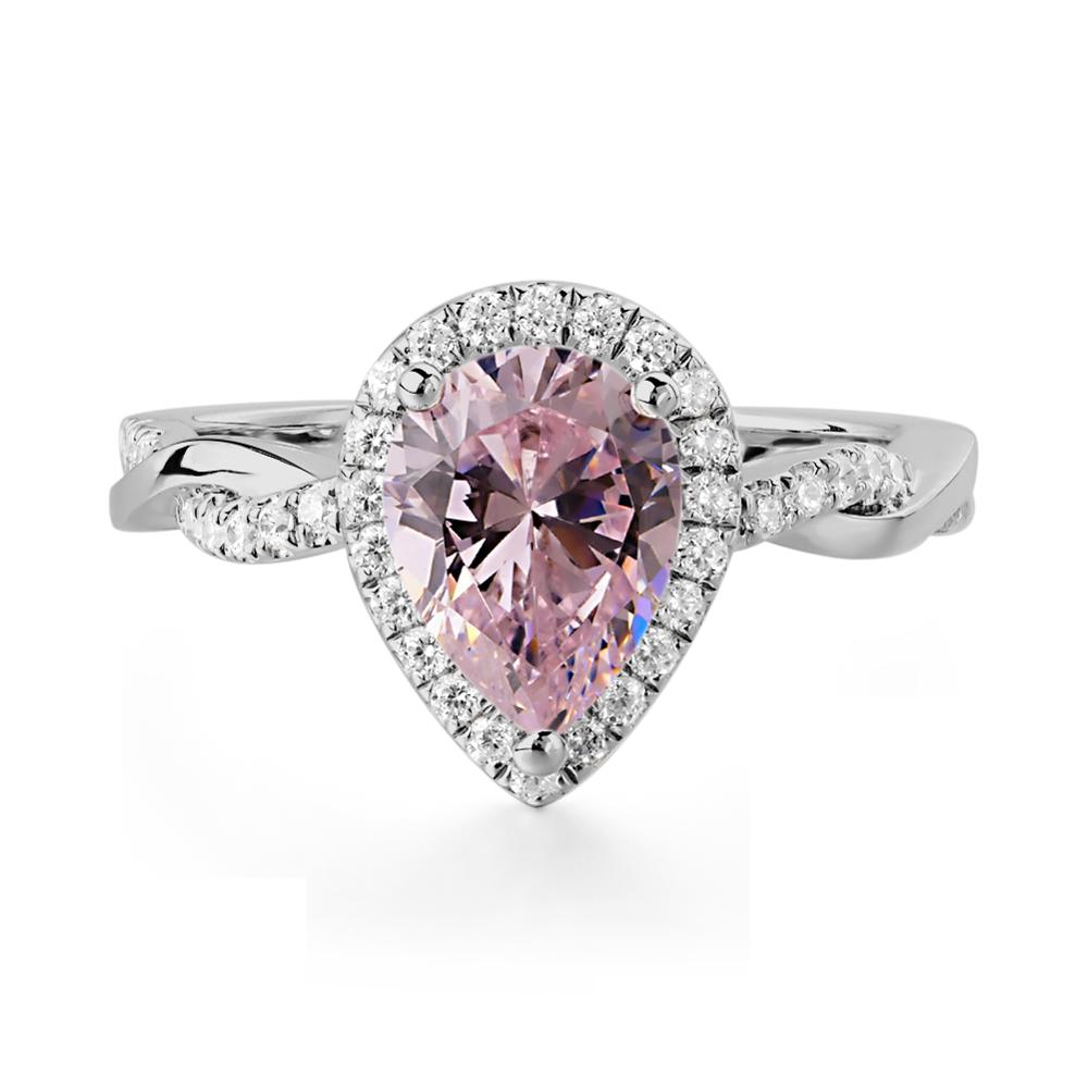 Pear Shaped Pink Cubic Zirconia Twisted Halo Ring - LUO Jewelry #metal_platinum