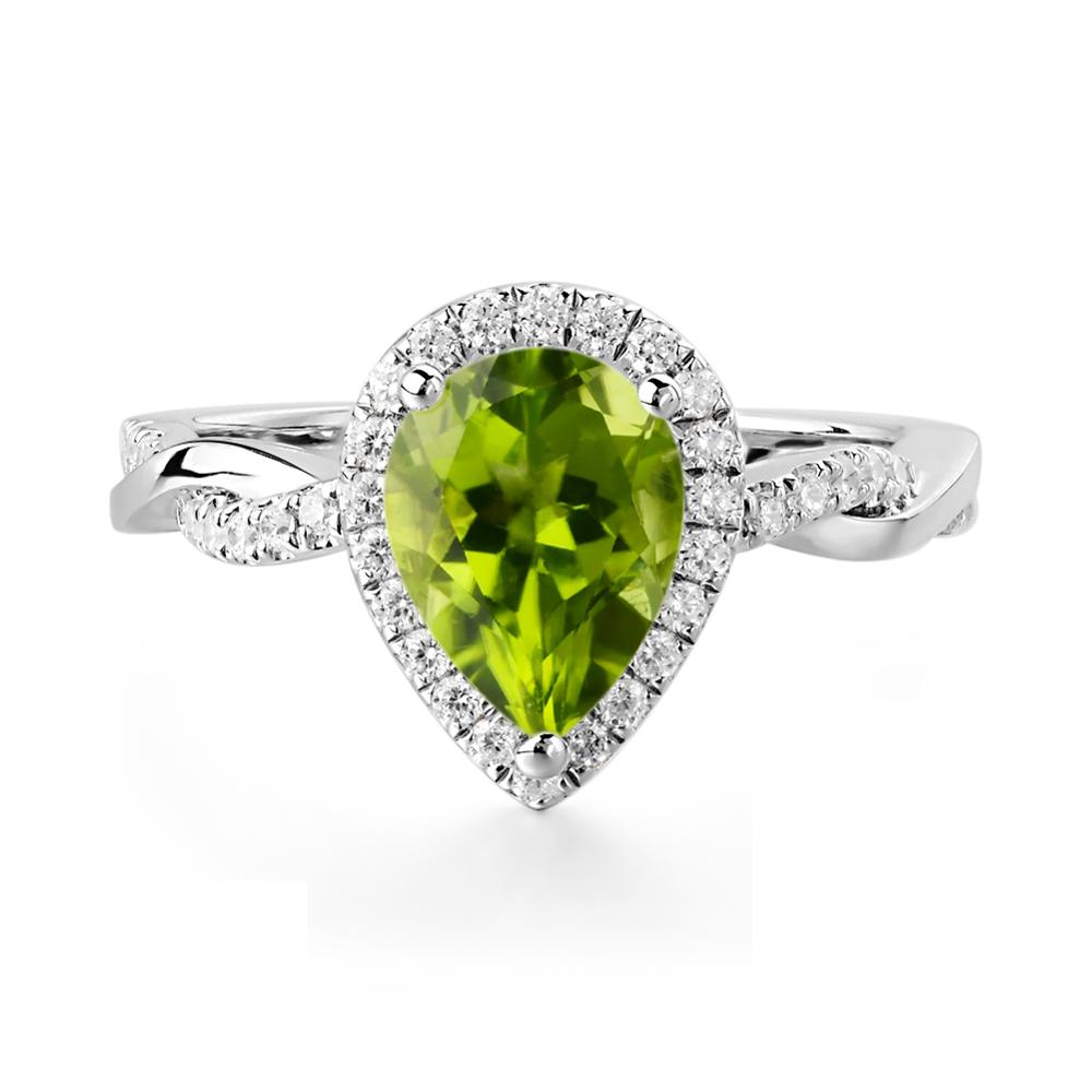 Peridot Twisted Band Engagement Ring - LUO Jewelry #metal_14k white gold