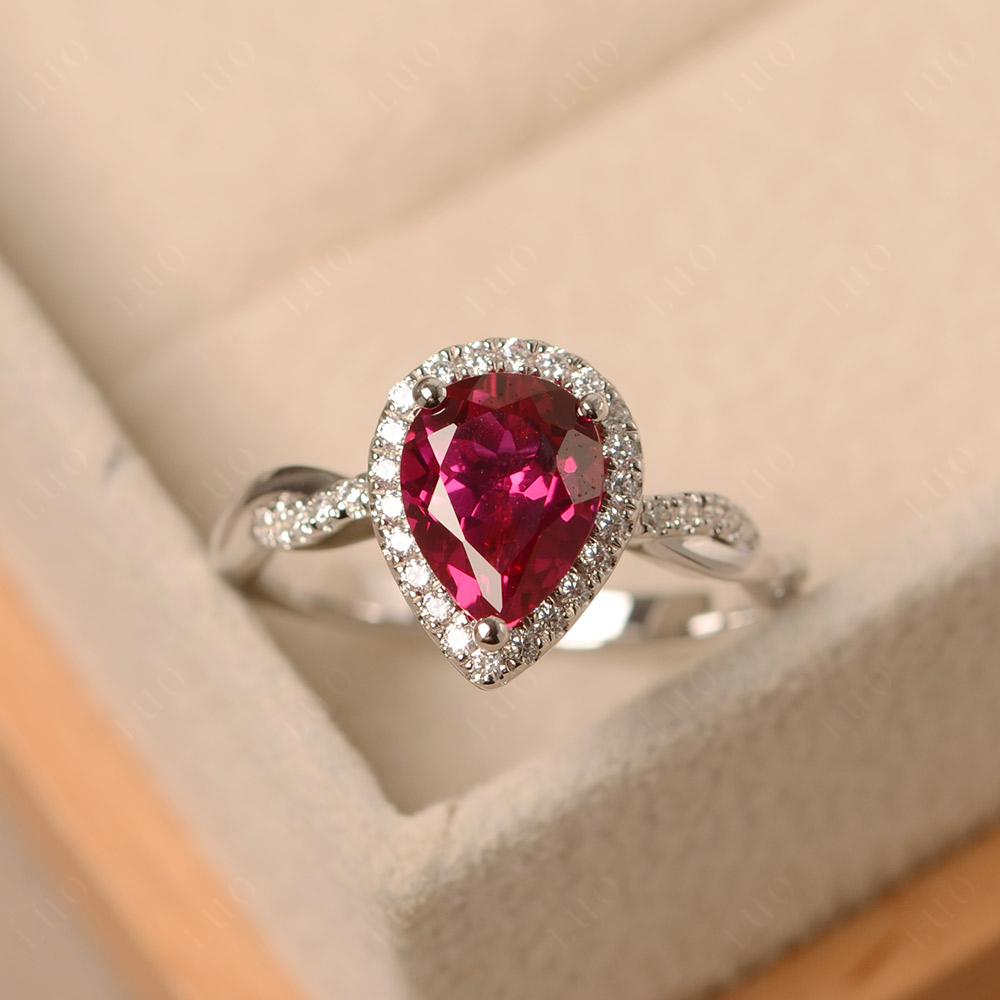 Ruby Twisted Halo Engagement Ring - LUO Jewelry 