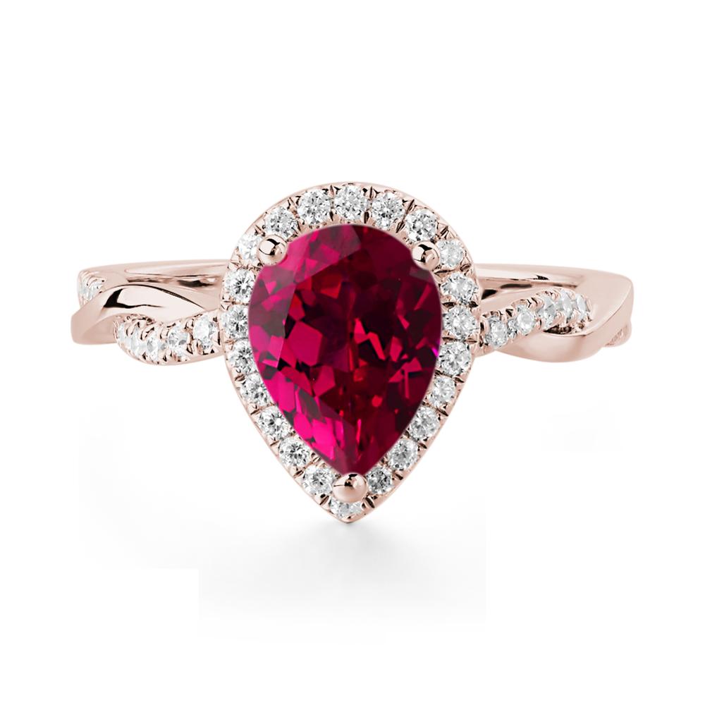 Ruby Twisted Halo Engagement Ring - LUO Jewelry #metal_14k rose gold