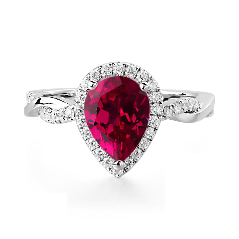 Ruby Twisted Halo Engagement Ring - LUO Jewelry #metal_14k white gold