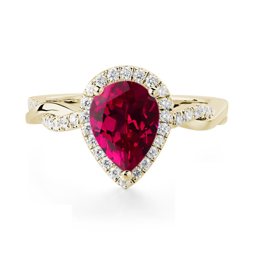 Ruby Twisted Halo Engagement Ring - LUO Jewelry #metal_14k yellow gold