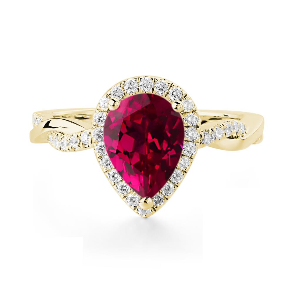 Ruby Twisted Halo Engagement Ring - LUO Jewelry #metal_18k yellow gold