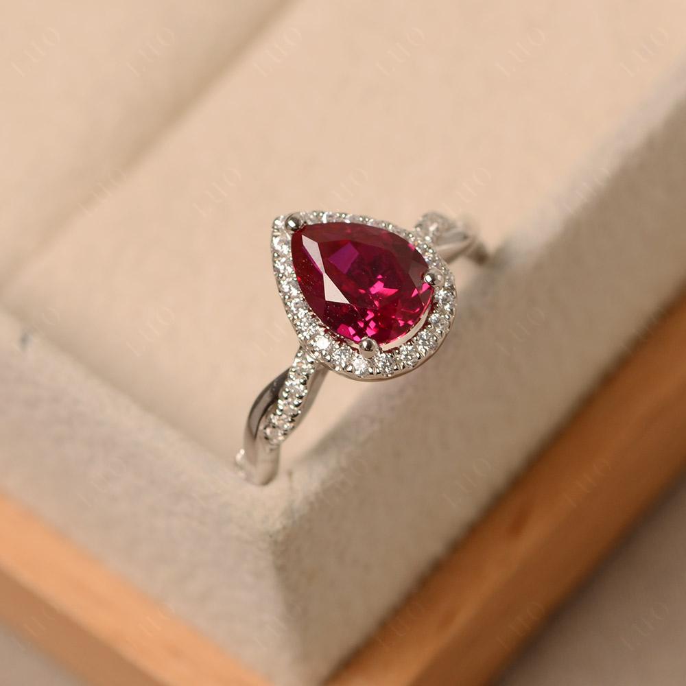 Ruby Twisted Halo Engagement Ring - LUO Jewelry 