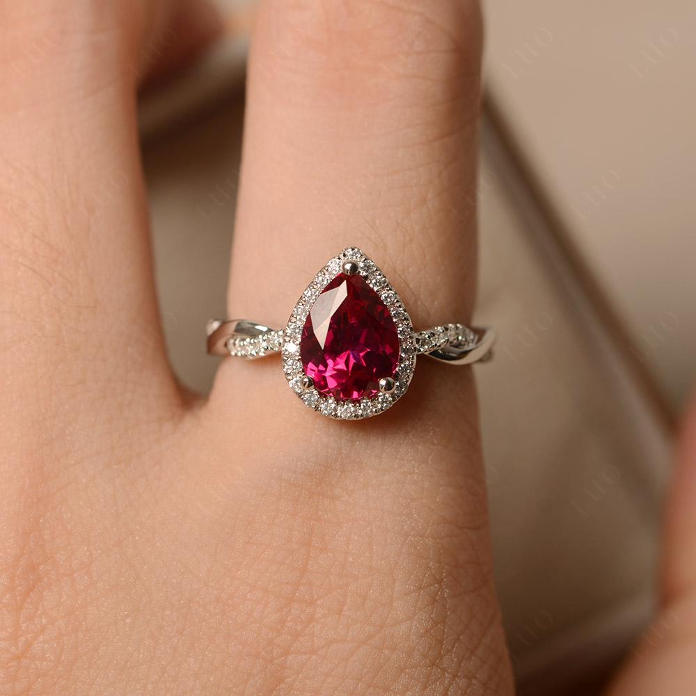 Ruby Twisted Halo Engagement Ring - LUO Jewelry 