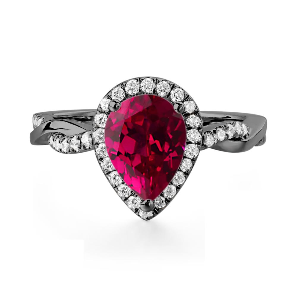 Ruby Twisted Halo Engagement Ring - LUO Jewelry #metal_black finish sterling silver