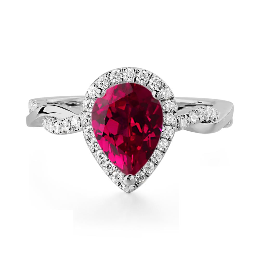 Ruby Twisted Halo Engagement Ring - LUO Jewelry #metal_platinum