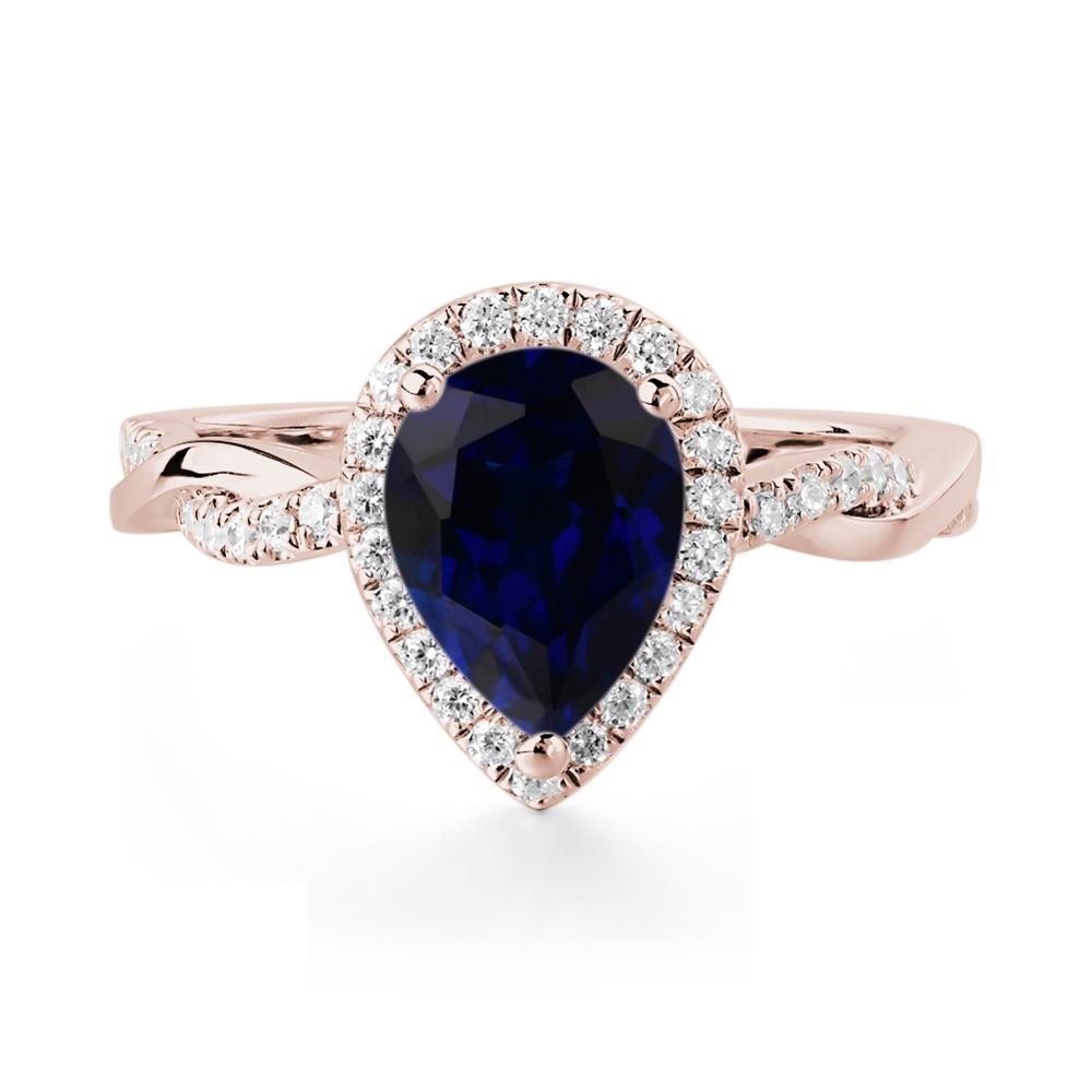 Pear Shaped Sapphire Twisted Halo Ring - LUO Jewelry #metal_14k rose gold