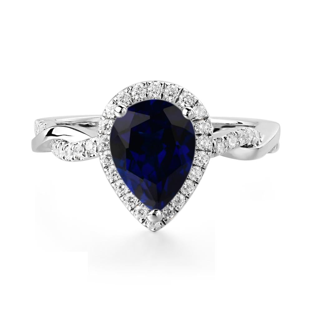 Pear Shaped Sapphire Twisted Halo Ring - LUO Jewelry #metal_14k white gold