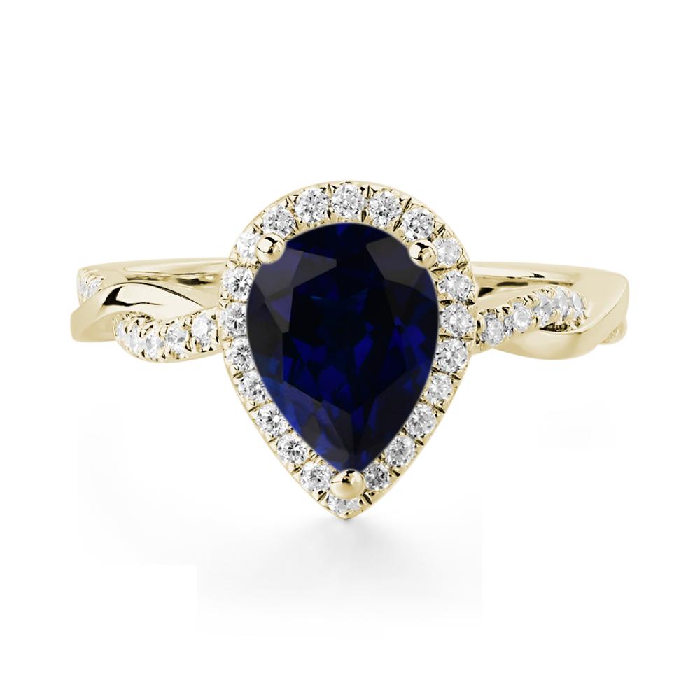 Pear Shaped Sapphire Twisted Halo Ring - LUO Jewelry #metal_14k yellow gold