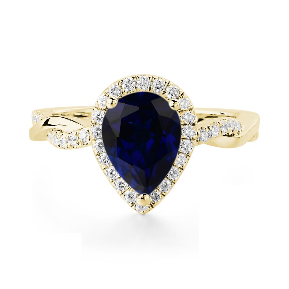 Pear Shaped Sapphire Twisted Halo Ring - LUO Jewelry #metal_18k yellow gold