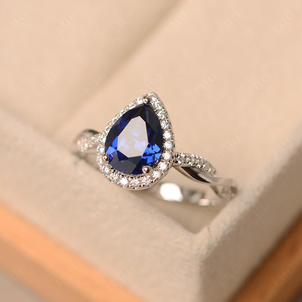 Pear Shaped Sapphire Twisted Halo Ring - LUO Jewelry 