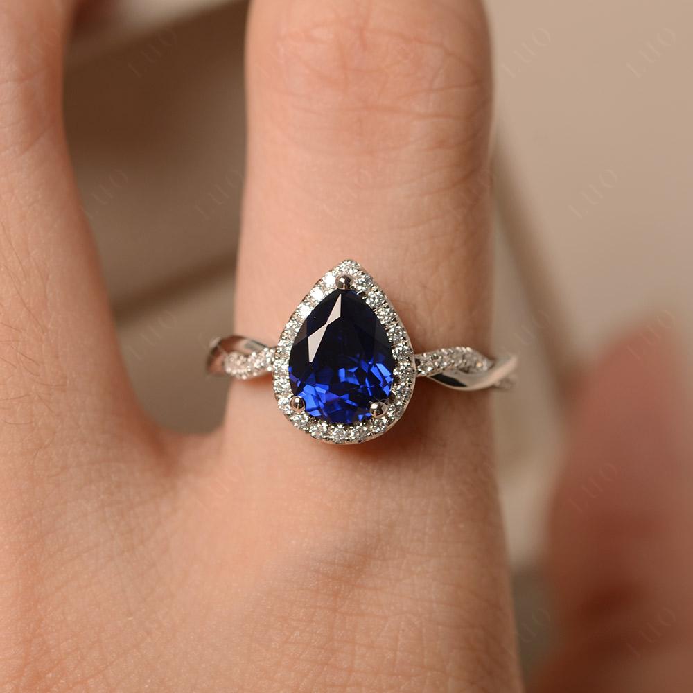 Pear Shaped Sapphire Twisted Halo Ring - LUO Jewelry 