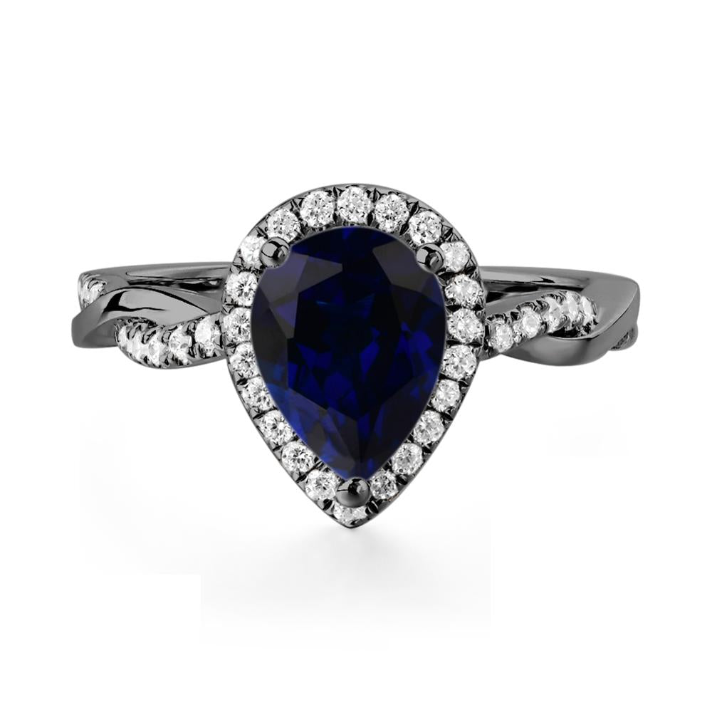 Pear Shaped Sapphire Twisted Halo Ring - LUO Jewelry #metal_black finish sterling silver