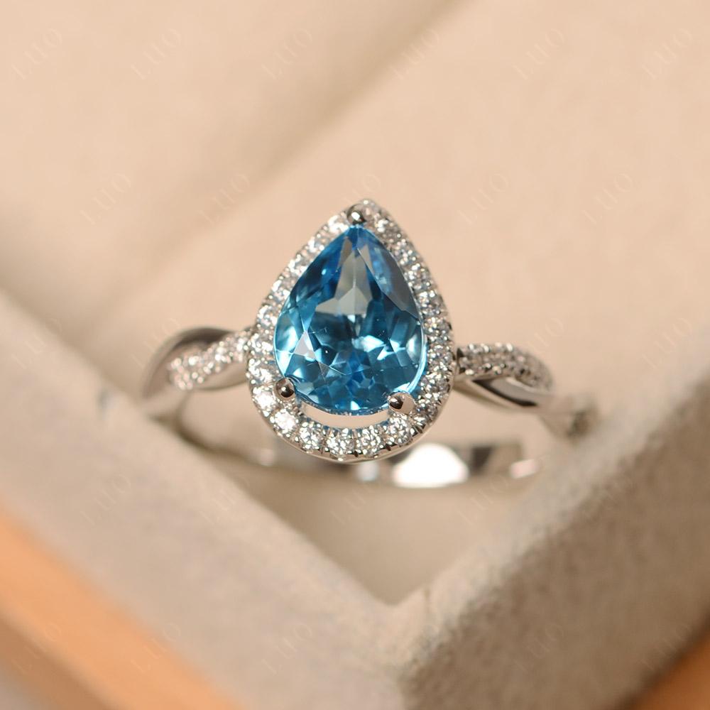 Swiss Blue Topaz Twisted Halo Engagement Ring - LUO Jewelry 