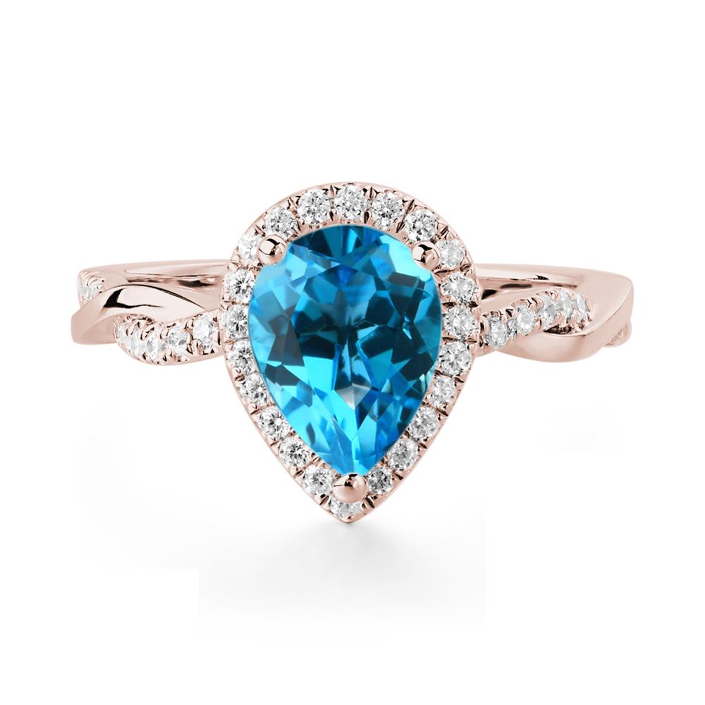 Swiss Blue Topaz Twisted Halo Engagement Ring - LUO Jewelry #metal_14k rose gold