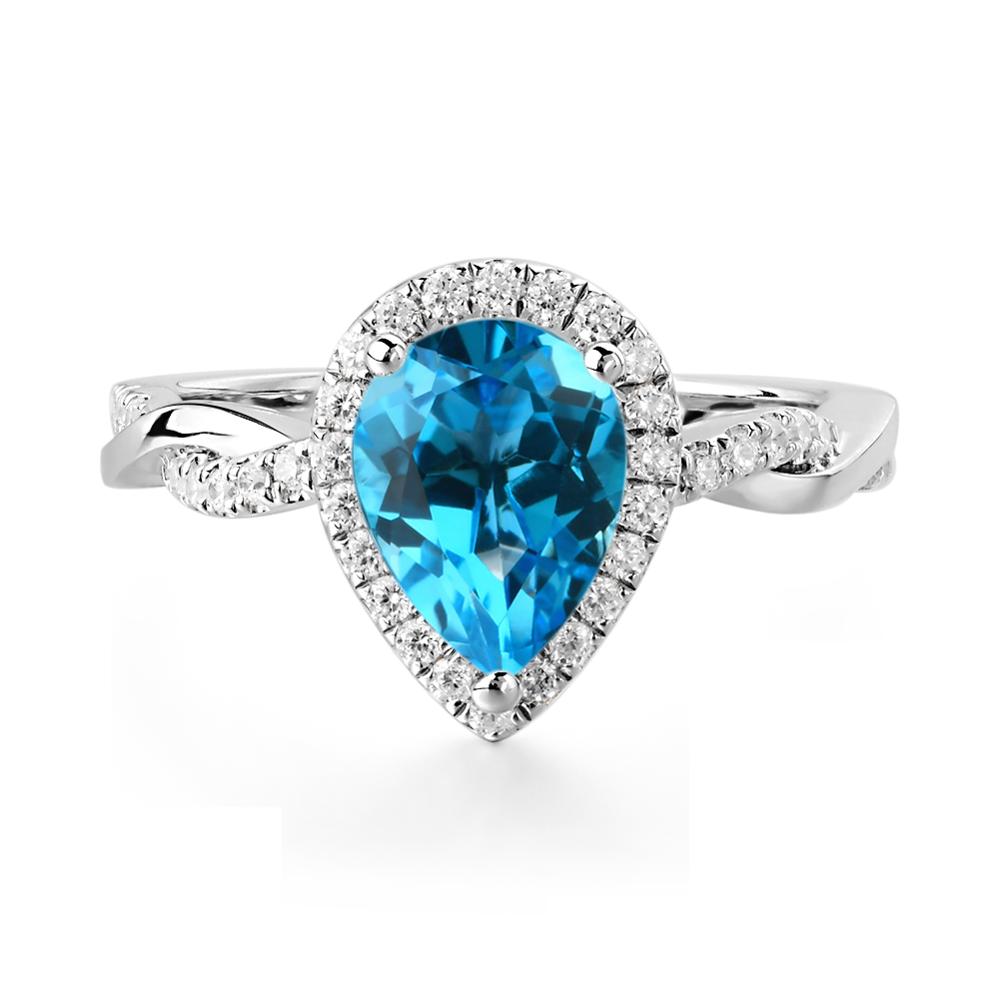 Swiss Blue Topaz Twisted Halo Engagement Ring - LUO Jewelry #metal_14k white gold