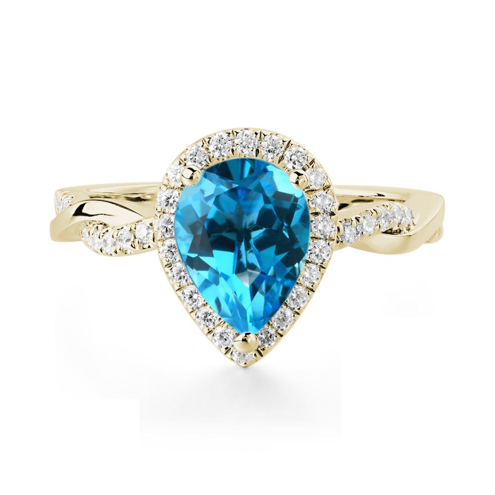 Swiss Blue Topaz Twisted Halo Engagement Ring - LUO Jewelry #metal_14k yellow gold