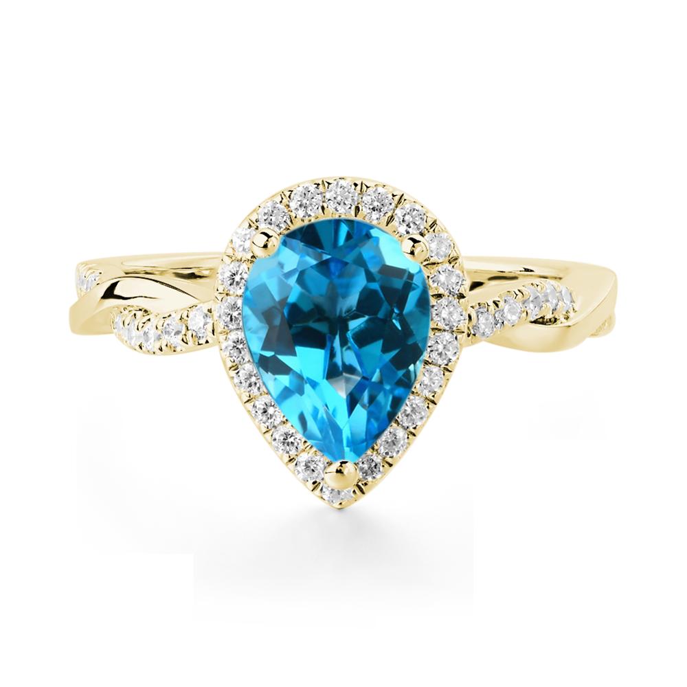 Swiss Blue Topaz Twisted Halo Engagement Ring - LUO Jewelry #metal_18k yellow gold