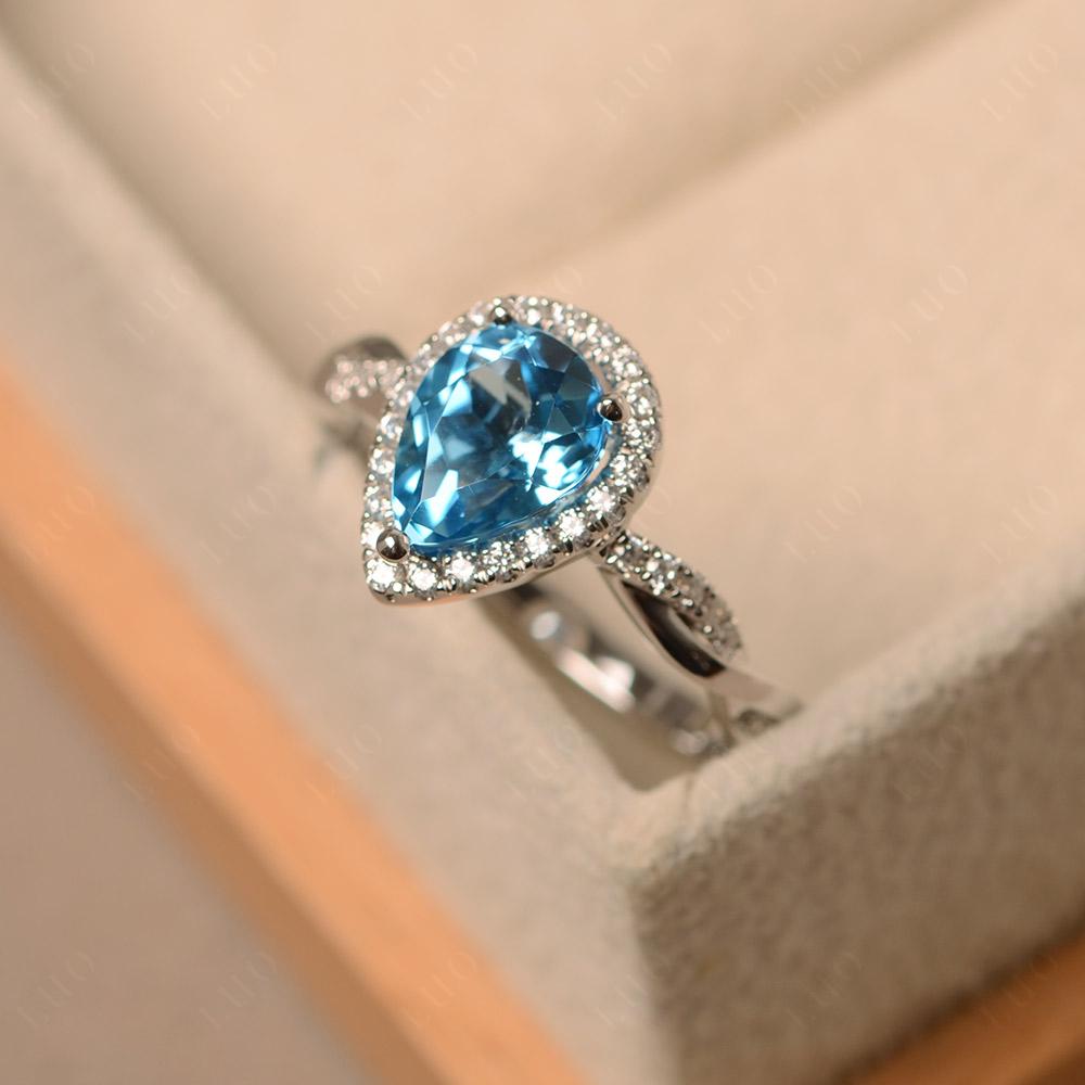 Swiss Blue Topaz Twisted Halo Engagement Ring - LUO Jewelry 