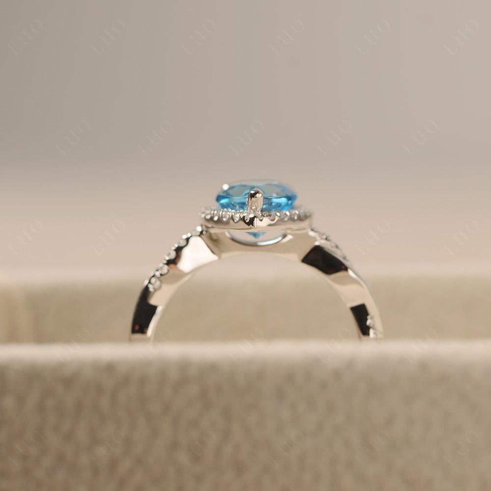 Swiss Blue Topaz Twisted Halo Engagement Ring - LUO Jewelry 