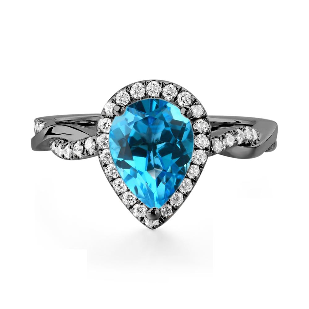 Swiss Blue Topaz Twisted Halo Engagement Ring - LUO Jewelry #metal_black finish sterling silver