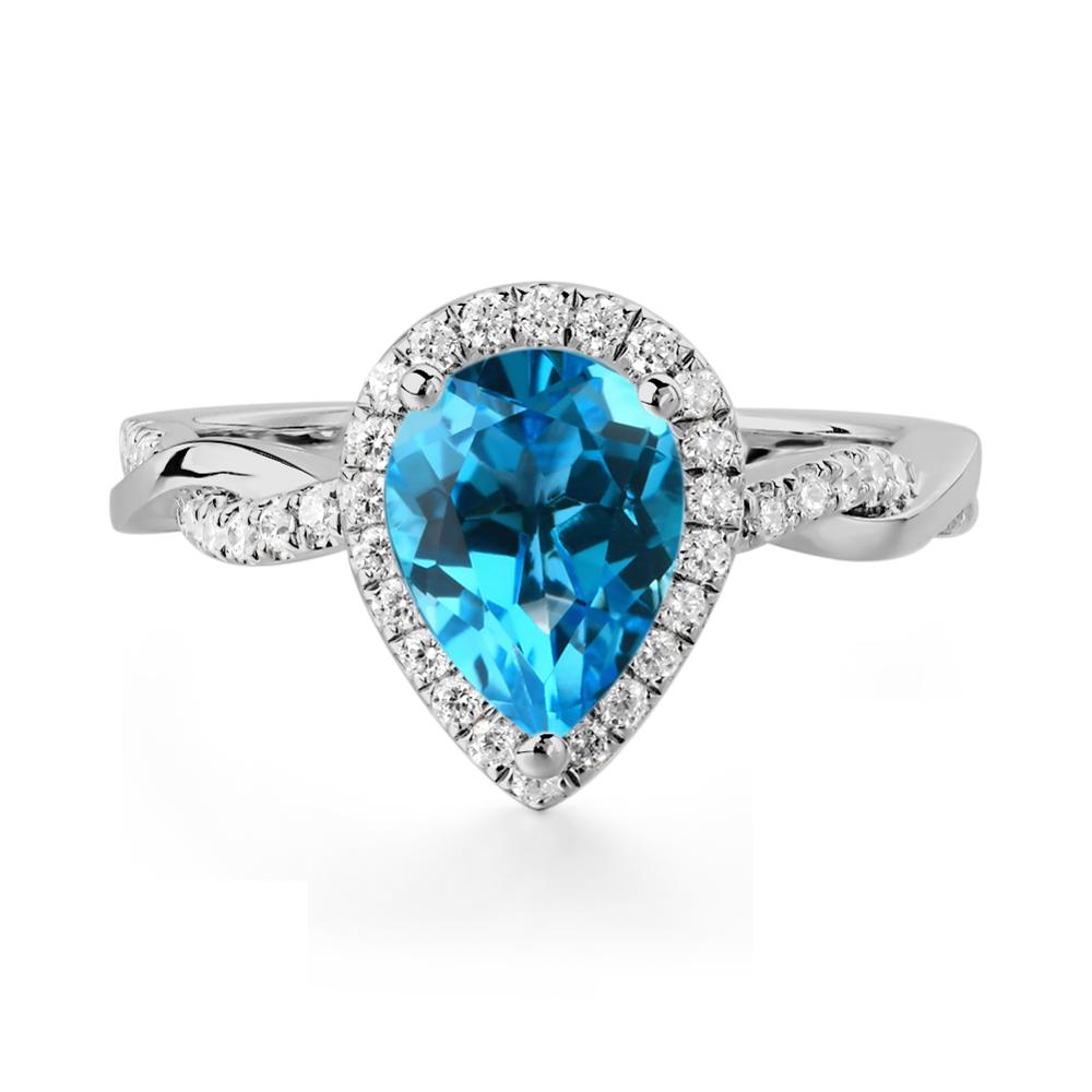 Swiss Blue Topaz Twisted Halo Engagement Ring - LUO Jewelry #metal_platinum