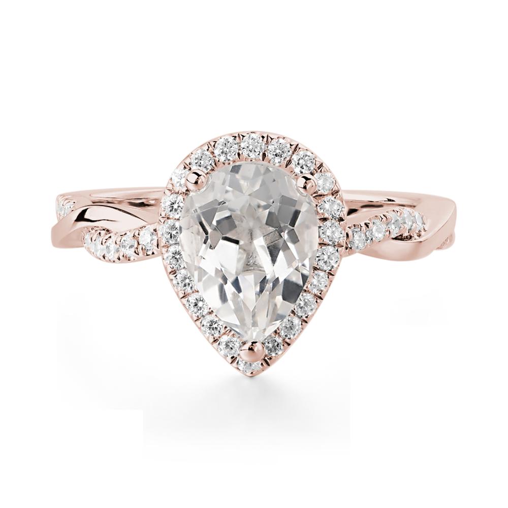 Pear Shaped White Topaz Twisted Halo Ring - LUO Jewelry #metal_14k rose gold