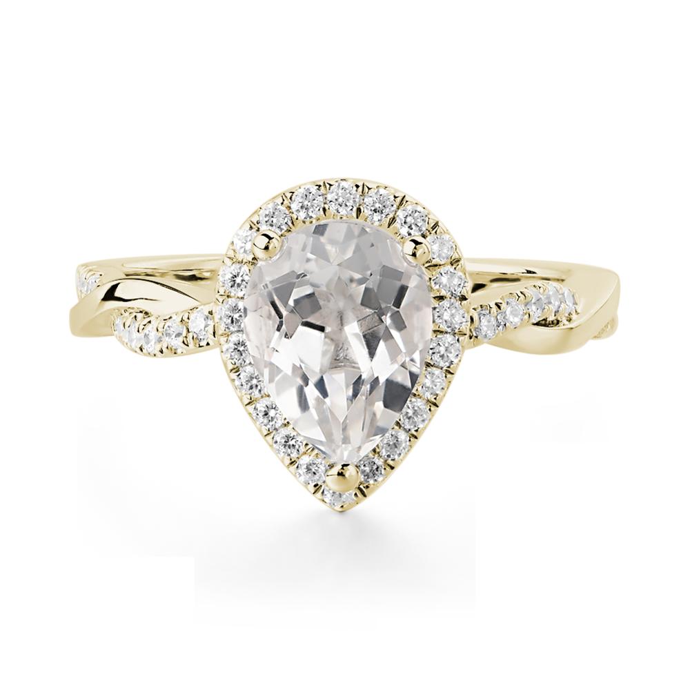 Pear Shaped White Topaz Twisted Halo Ring - LUO Jewelry #metal_14k yellow gold