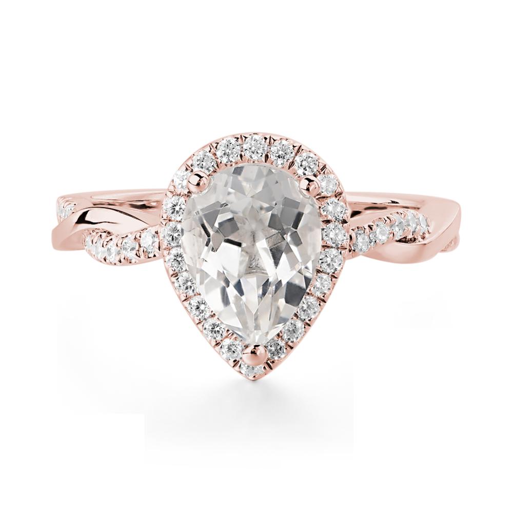 Pear Shaped White Topaz Twisted Halo Ring - LUO Jewelry #metal_18k rose gold