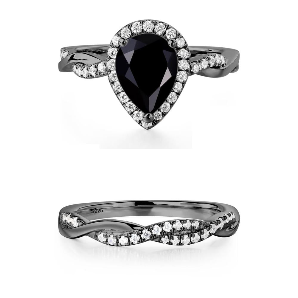 Black Spinel Twisted Halo Engagement Ring - LUO Jewelry #metal_xxxxx