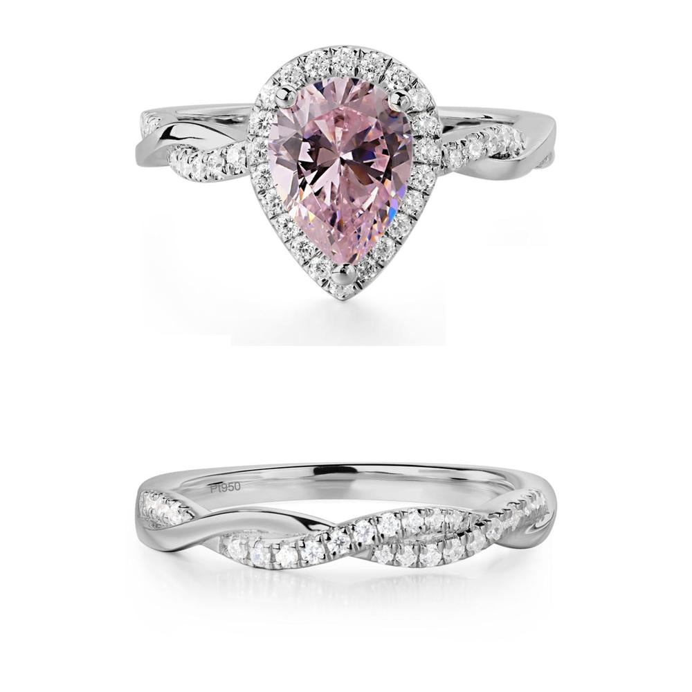 Pear Shaped Pink Cubic Zirconia Twisted Halo Ring - LUO Jewelry #metal_xxxxx