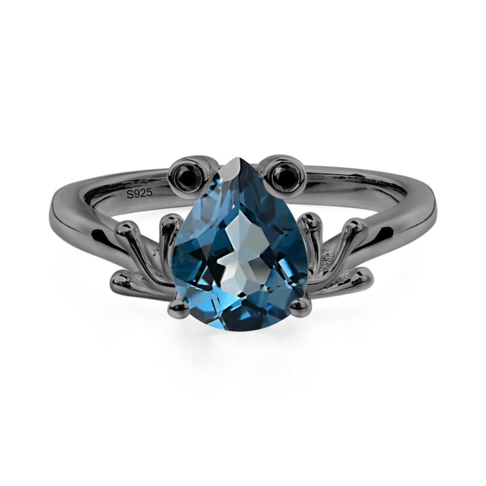 London Blue Topaz Frog Engagement Ring - LUO Jewelry #metal_black finish sterling silver